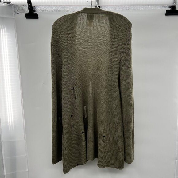 DayTrip Women's Distressed Knit Cardigan Open Front Long Sleeve Green Size Large - Picture 7 of 8